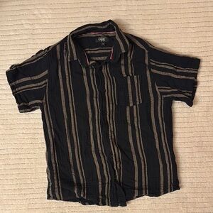 Eighty Eight Black and Brown Vertical Stripe Button Down Shirt